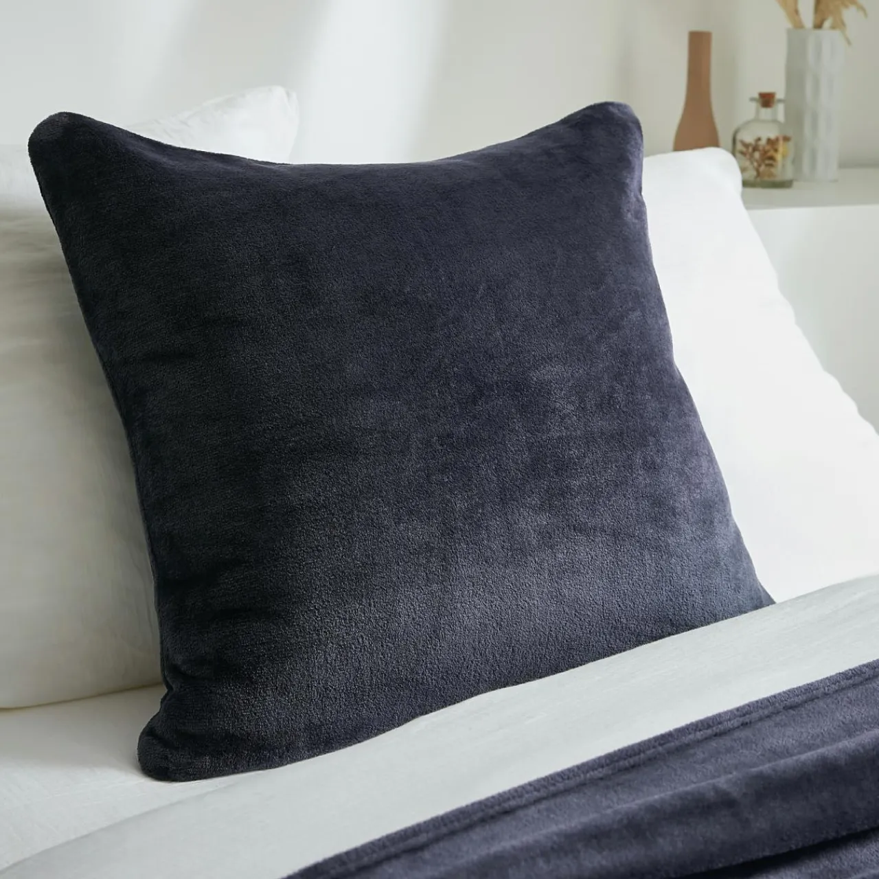 Coussin Et Housse|EMINZA Housse de coussin carrée flanelle (60 x 60 cm) Didou Gris Anthracite