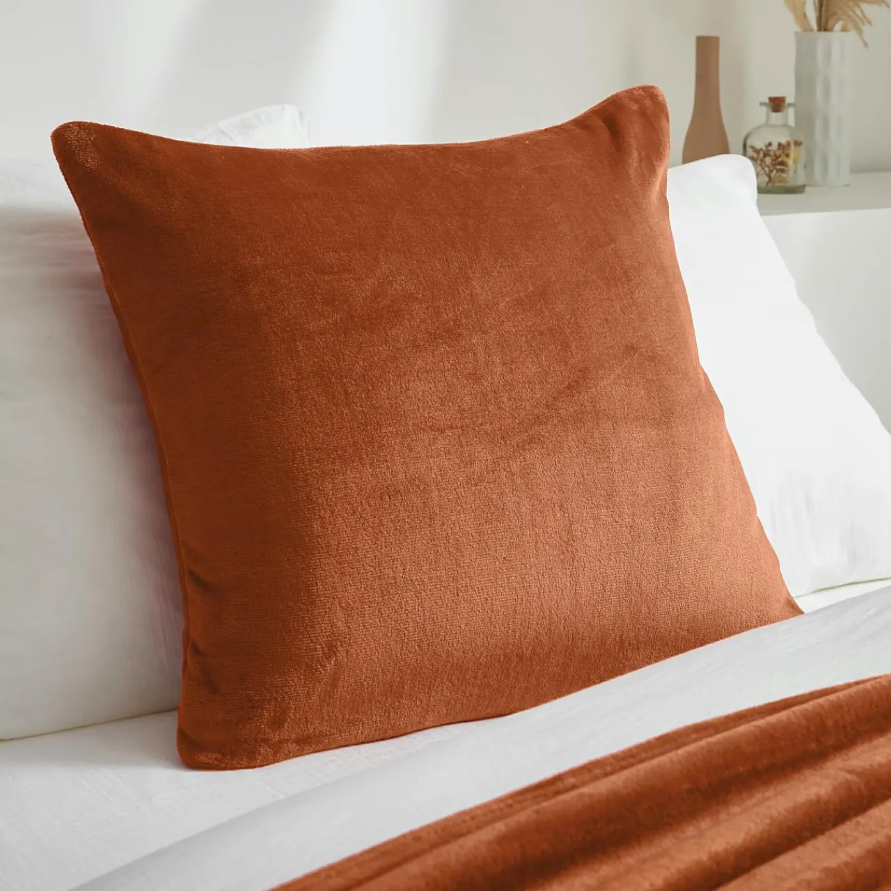 Coussin Et Housse|EMINZA Housse de coussin carrée flanelle (60 x 60 cm) Didou Cuivre