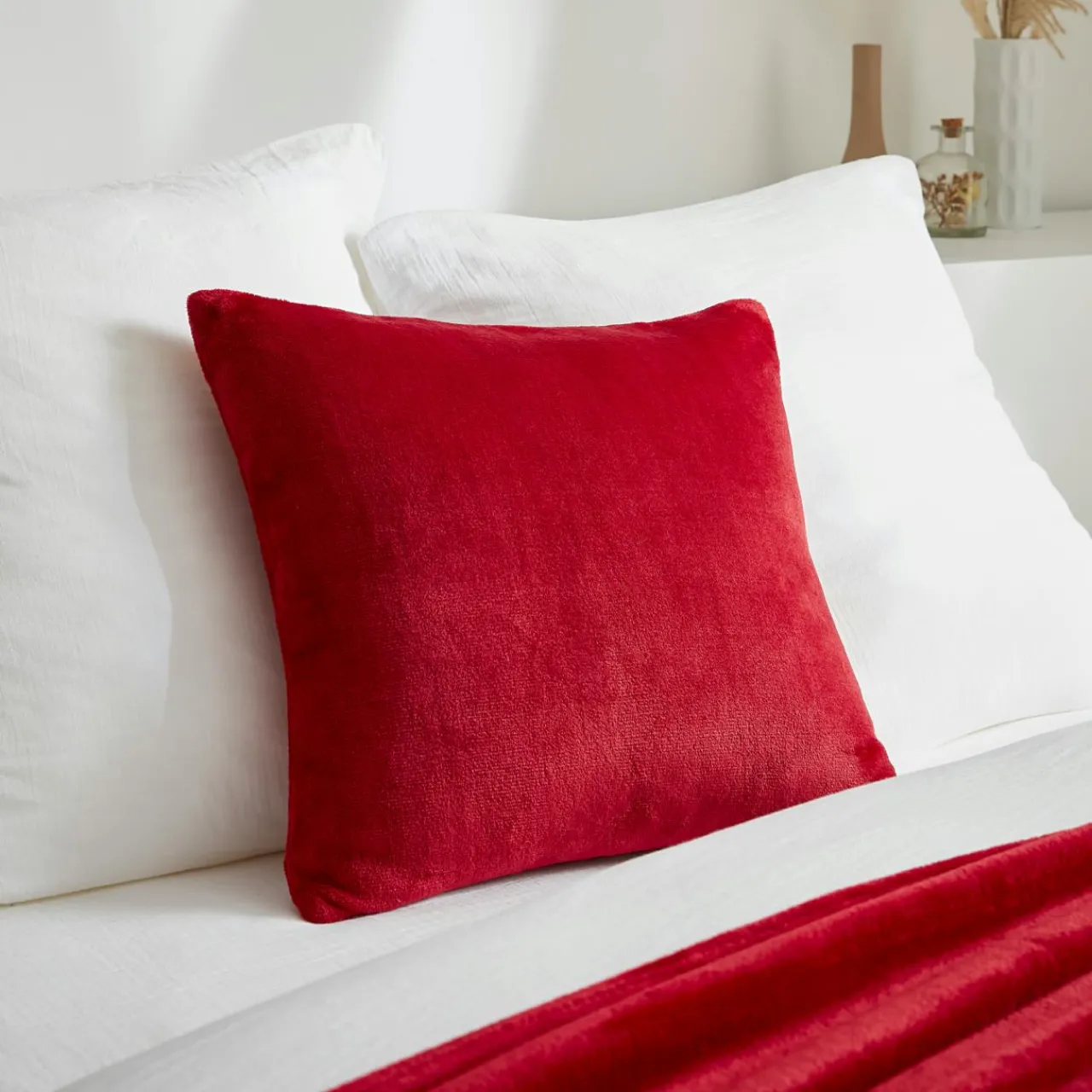 Coussin Et Housse|EMINZA Housse de coussin carrée flanelle (45 x 45 cm) Didou Rouge
