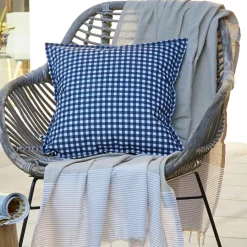 Accessoires Et Coussins|Coussin Déco D'Extérieur|EMINZA Housse de coussin extérieur carrée (45 x 45 cm) Vickie Bleu nuit Vichy bleu