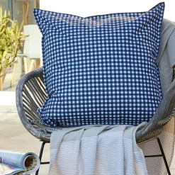 Accessoires Et Coussins|Coussin Déco D'Extérieur|EMINZA Housse de coussin extérieur carrée (60 x 60 cm) Vickie Bleu nuit Vichy bleu