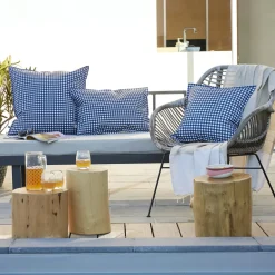 Accessoires Et Coussins|Coussin Déco D'Extérieur|EMINZA Housse de coussin extérieur carrée (60 x 60 cm) Vickie Bleu nuit Vichy bleu