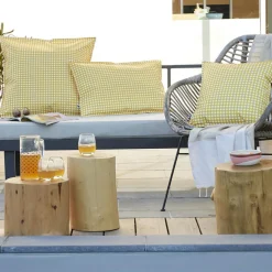 Accessoires Et Coussins|Coussin Déco D'Extérieur|EMINZA Housse de coussin extérieur carrée (45 x 45 cm) Vickie Jaune Vichy jaune