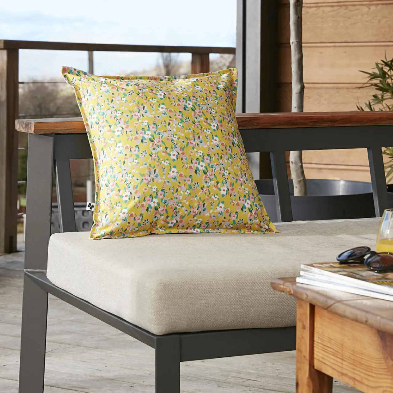 Accessoires Et Coussins|Coussin Déco D'Extérieur|L'effet papillon Housse de coussin extérieur carrée (45 x 45 cm) Manon Jaune