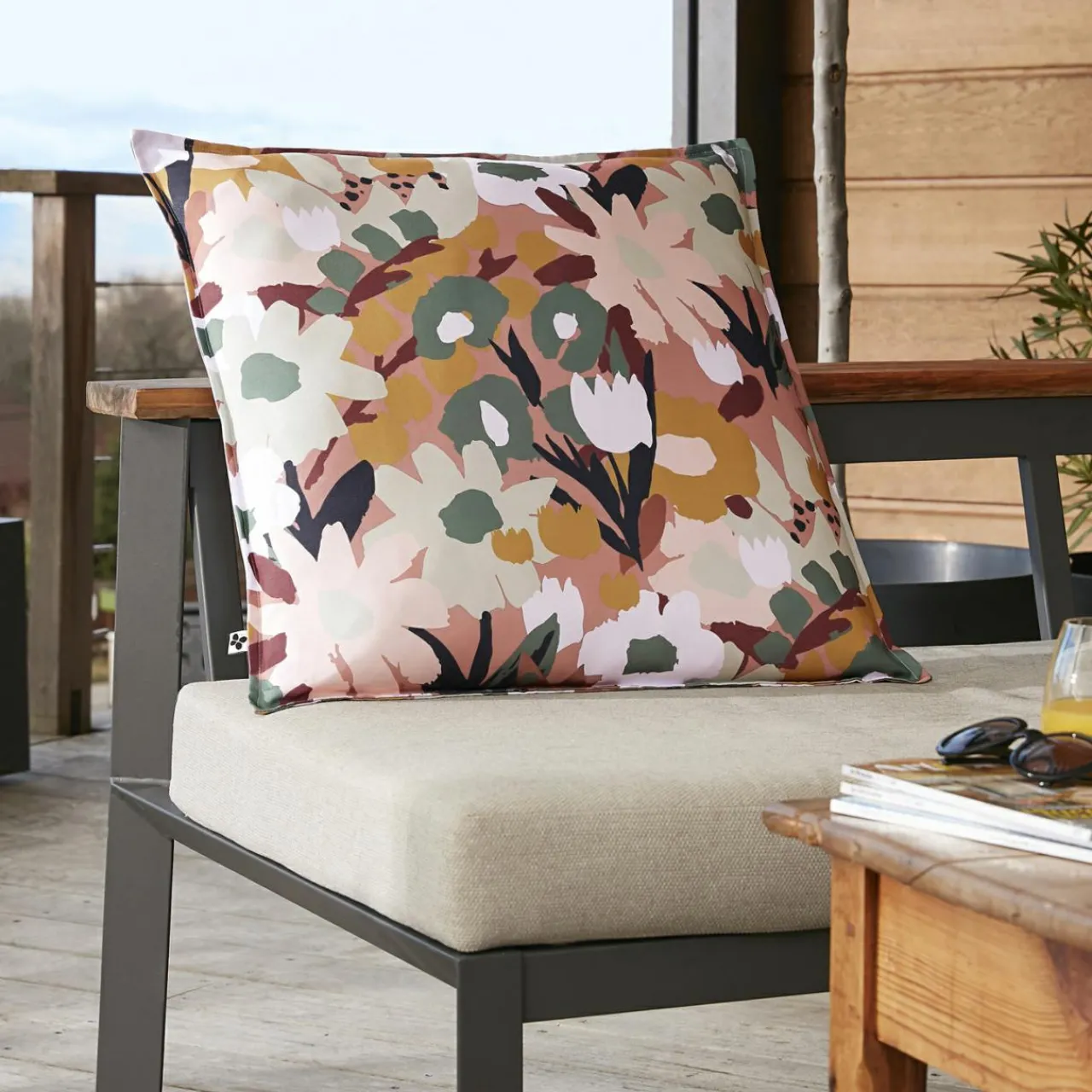 Accessoires Et Coussins|Coussin Déco D'Extérieur|L'effet papillon Housse de coussin extérieur carrée (60 x 60 cm) Léane Multicolore