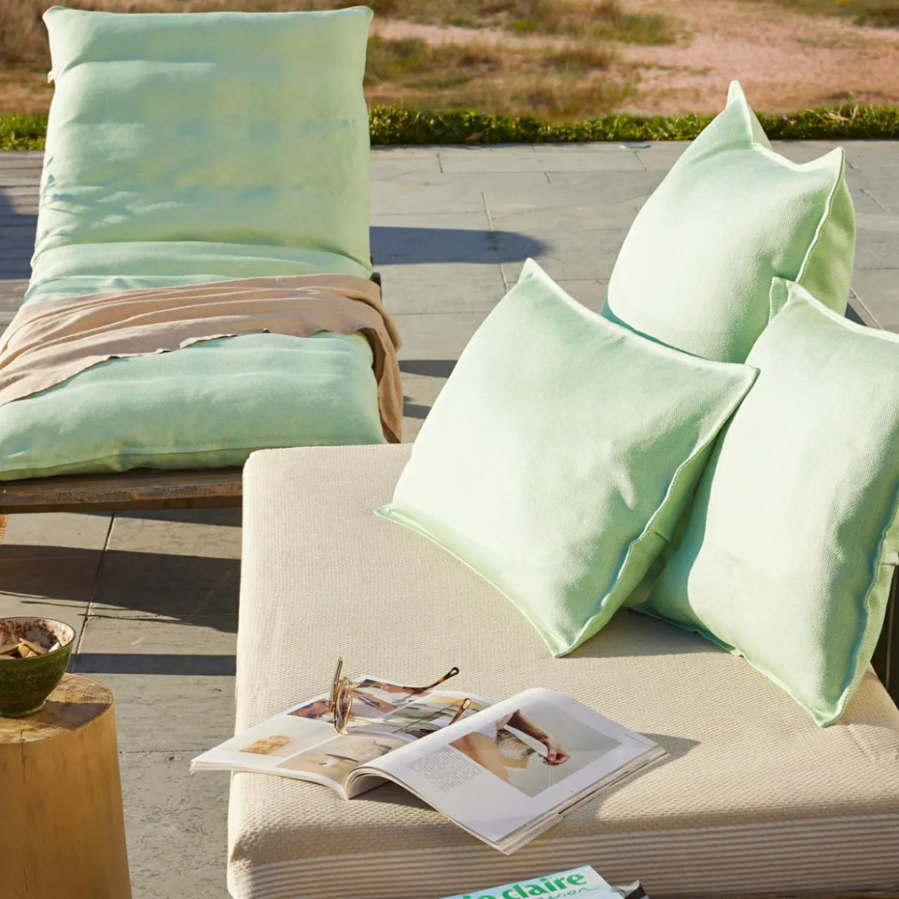 Accessoires Et Coussins|Coussin Déco D'Extérieur|L'effet papillon Housse de coussin extérieur carrée (45 x 45 cm) Naia Vert caraïbes Vert d'eau