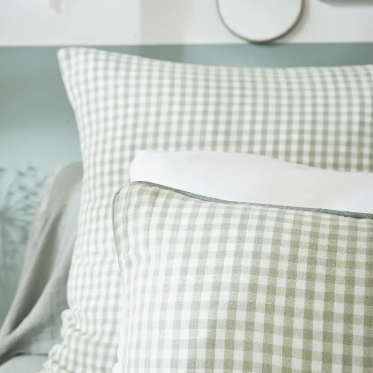 Accessoires Et Coussins|Coussin Déco D'Extérieur|EMINZA Housse de coussin extérieur carrée (45 x 45 cm) Vickie Vert eucalyptus Vichy eucalyptus