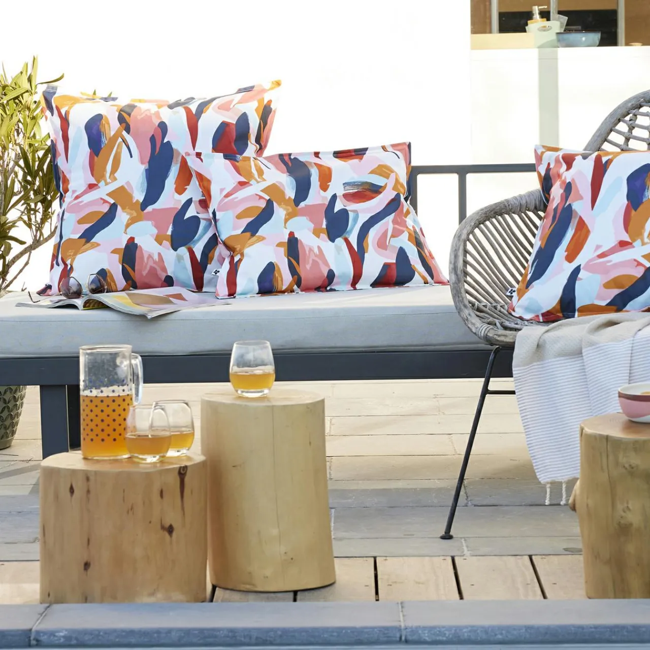 Accessoires Et Coussins|Coussin Déco D'Extérieur|L'effet papillon Housse de coussin extérieur carrée (45 x 45 cm) Julianne Multicolore