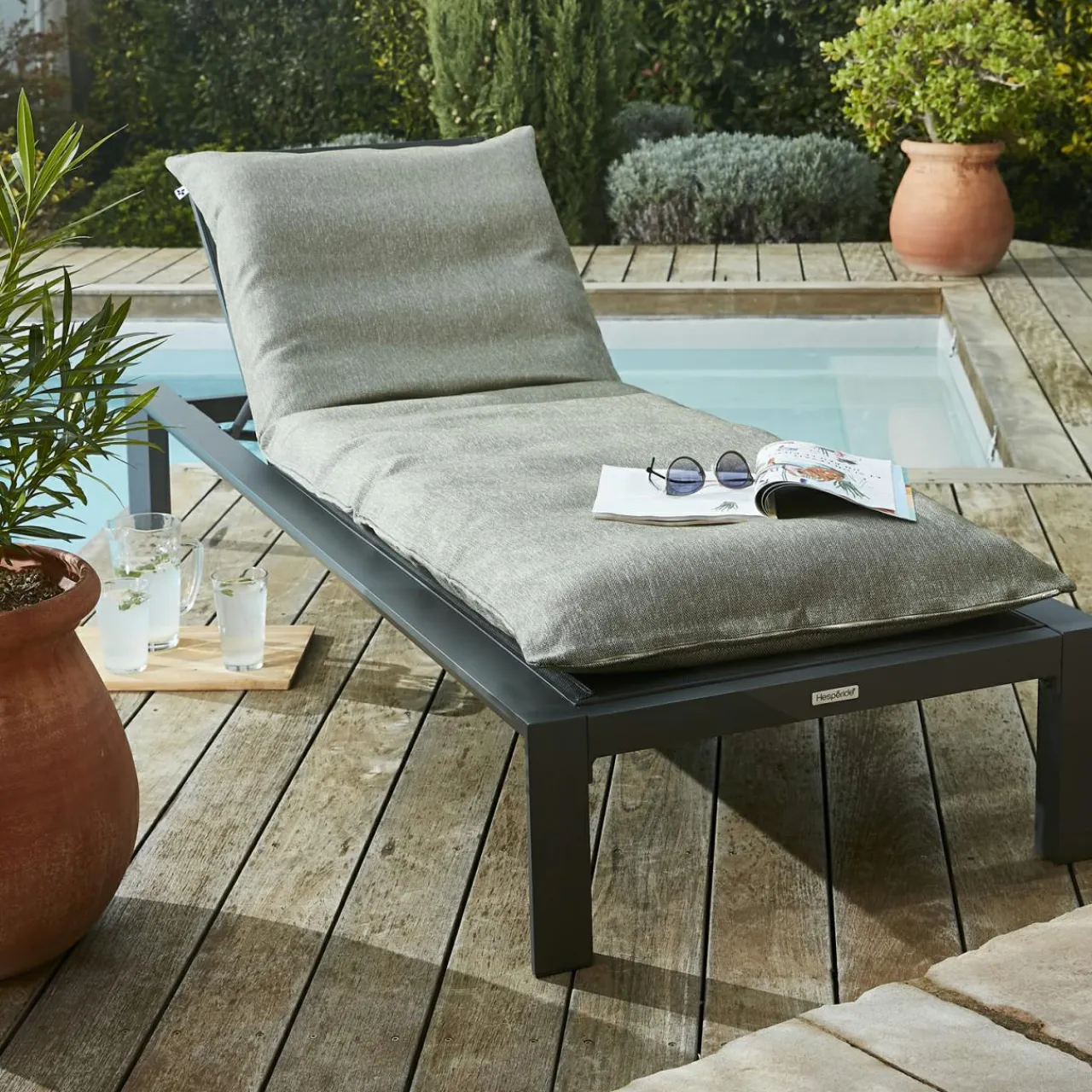 Coussin De Transat|Coussin De Transat Et Accessoire|L'effet papillon Housse de coussin pour bain de soleil (190 x 70 cm) Naia Vert nenuphar Vert mousse