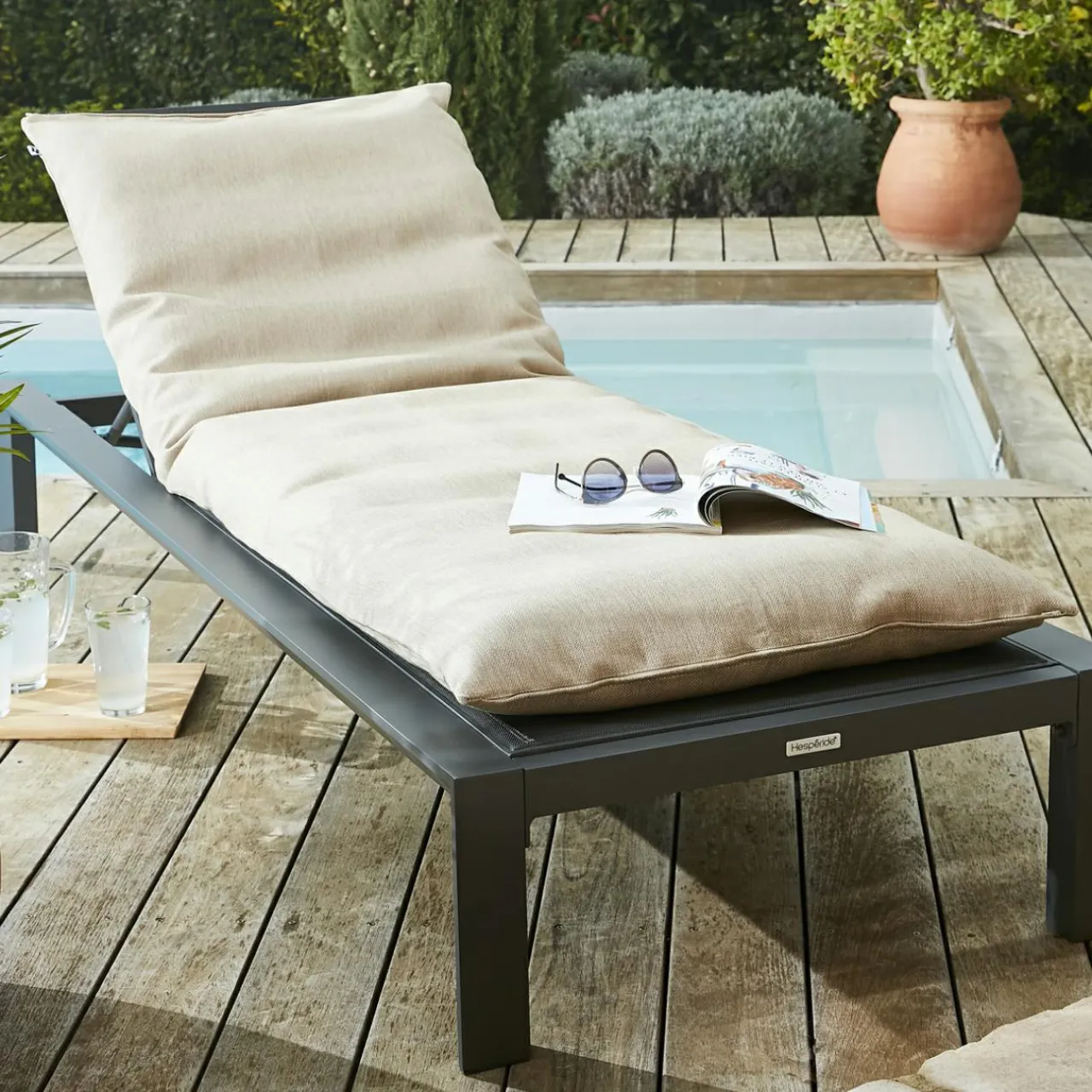 Coussin De Transat|Coussin De Transat Et Accessoire|L'effet papillon Housse de coussin pour bain de soleil (190 x 70 cm) Naia Beige Sable