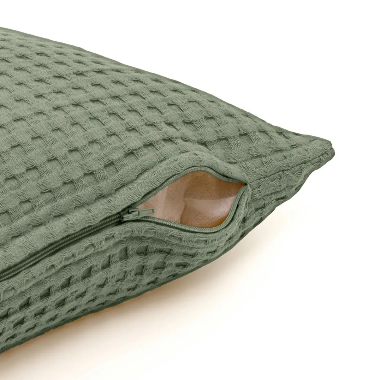 Coussin Et Housse|EMINZA Housse de coussin rectangulaire coton nid d'abeille (30 x 50 cm) Maya Vert romarin