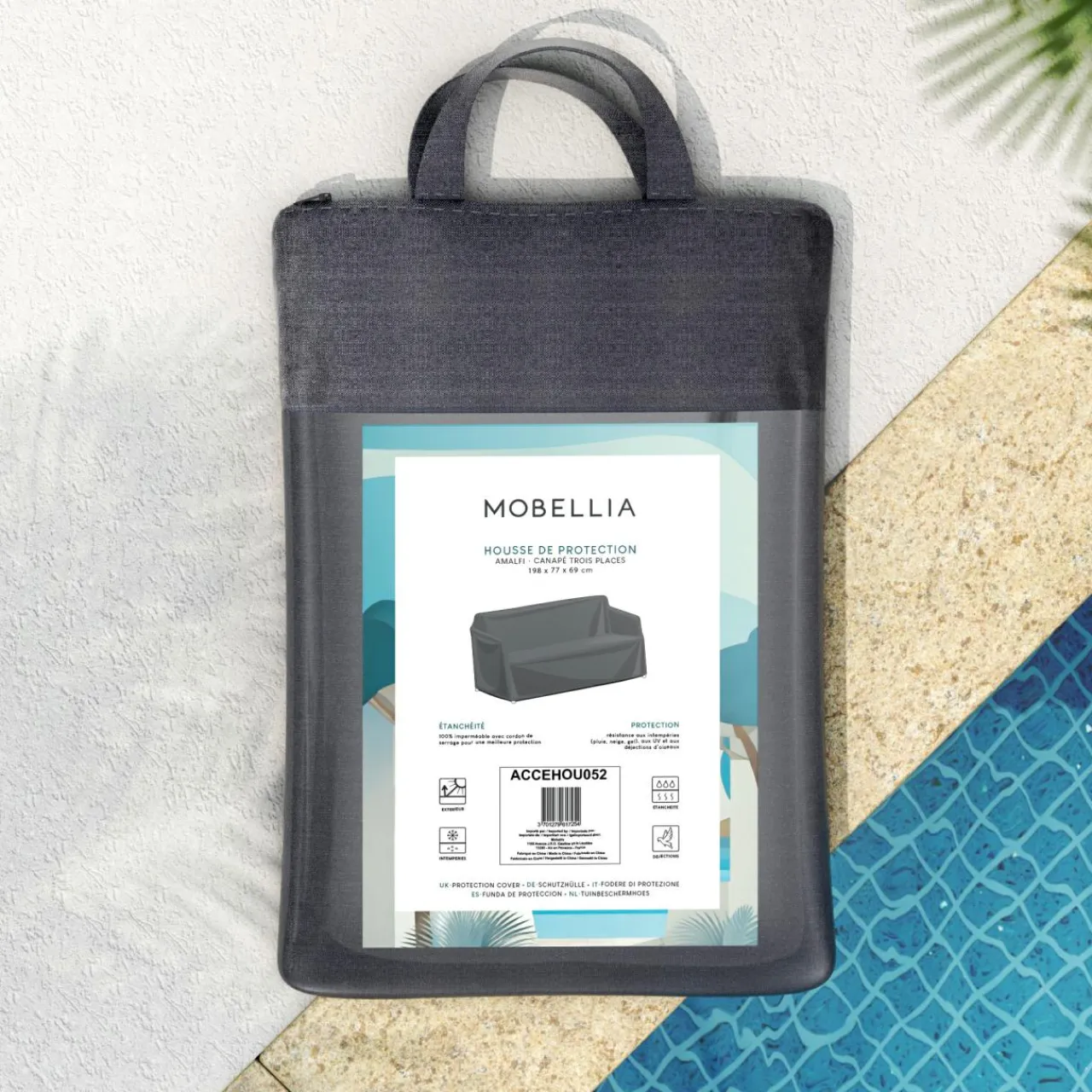 Housse De Protection|Accessoires Et Coussins|MOBELLIA Housse de protection imperméable pour Canapé 3 places (198 x 77 cm) Amalfi Gris Anthracite