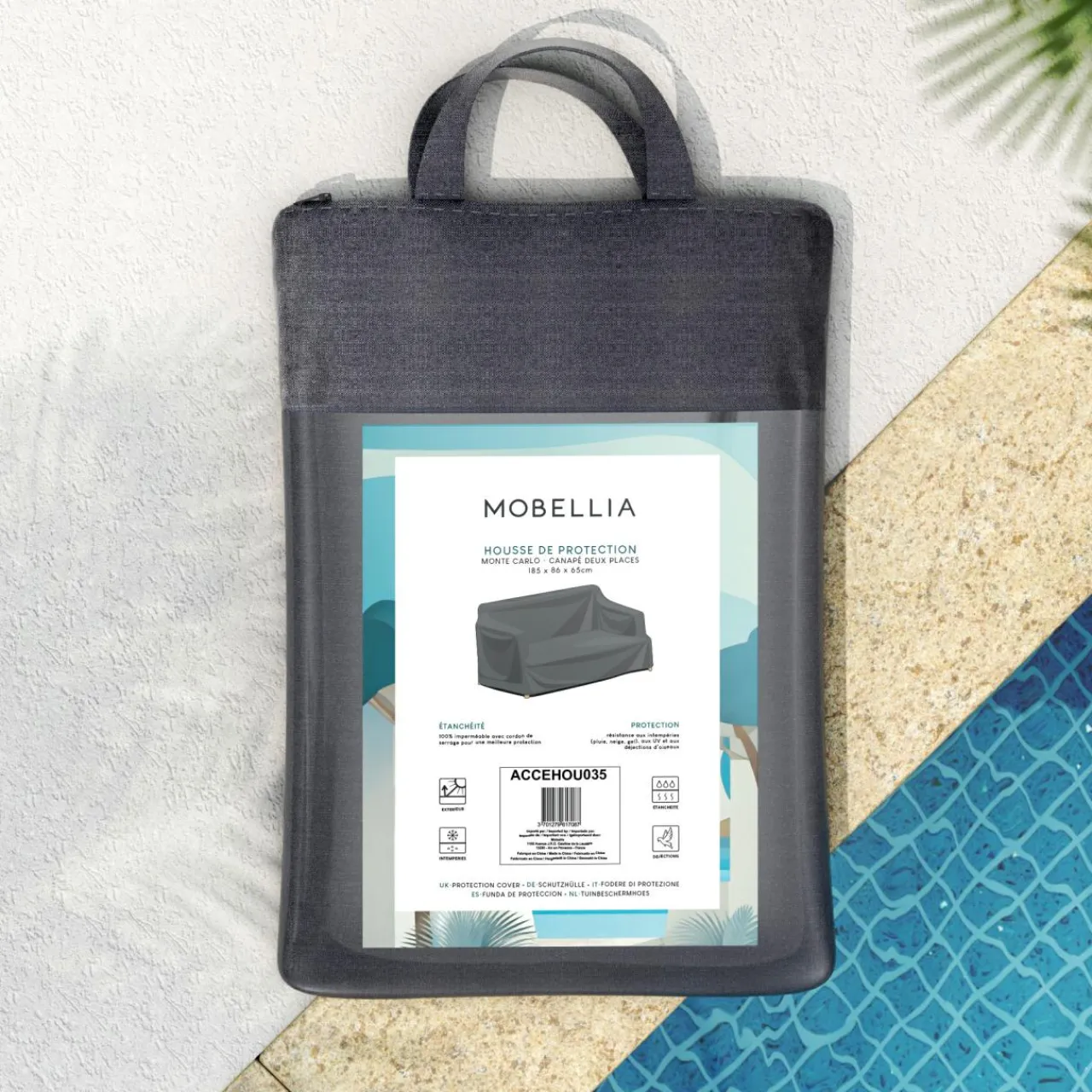 Housse De Protection|Coussin De Transat Et Accessoire|MOBELLIA Housse de protection imperméable pour Transat (210 x 92 cm) Monte Carlo Gris Anthracite