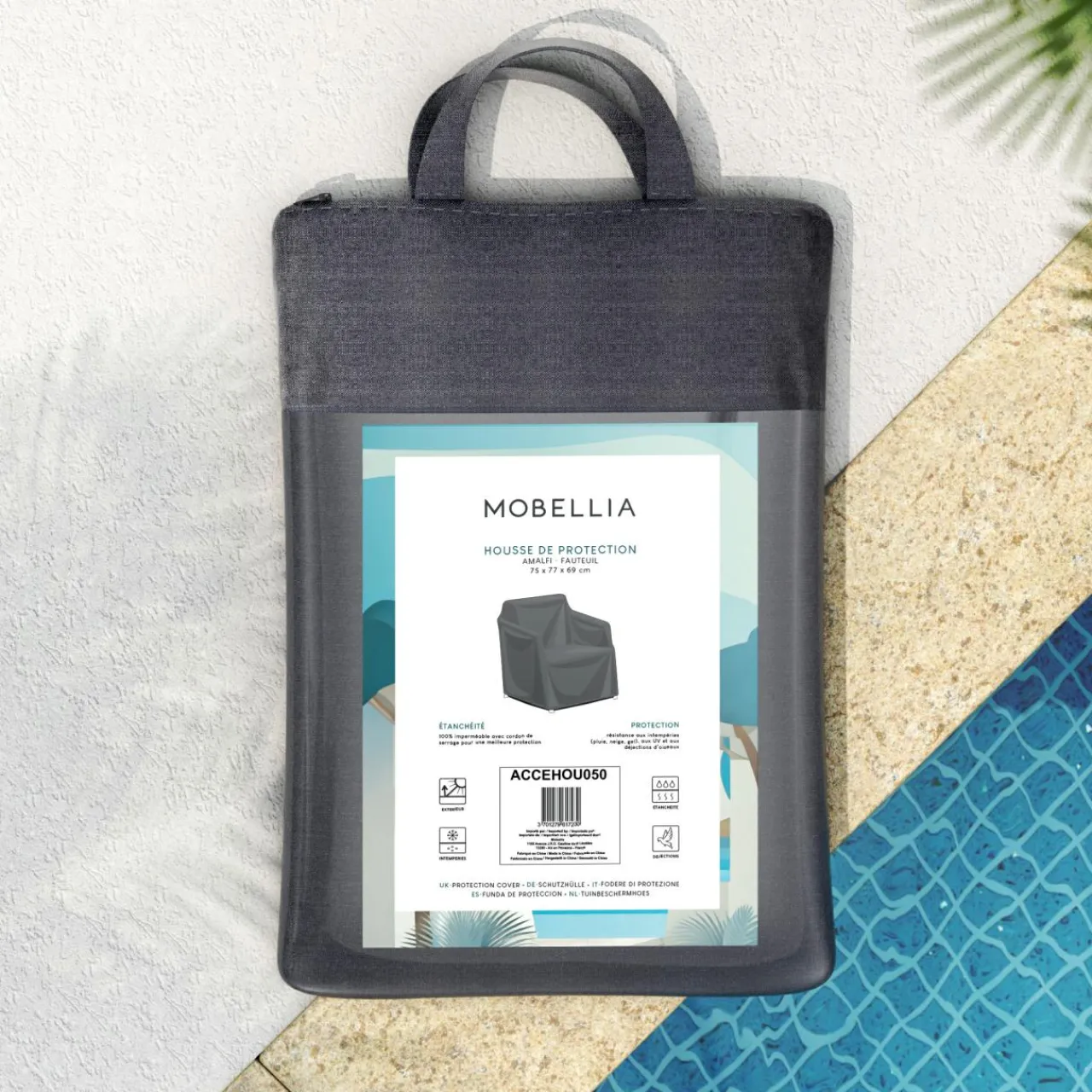 Housse De Protection|Accessoires Et Coussins|MOBELLIA Housse de protection imperméable pour Fauteuil détente (75 x 77 cm) Amalfi Gris Anthracite