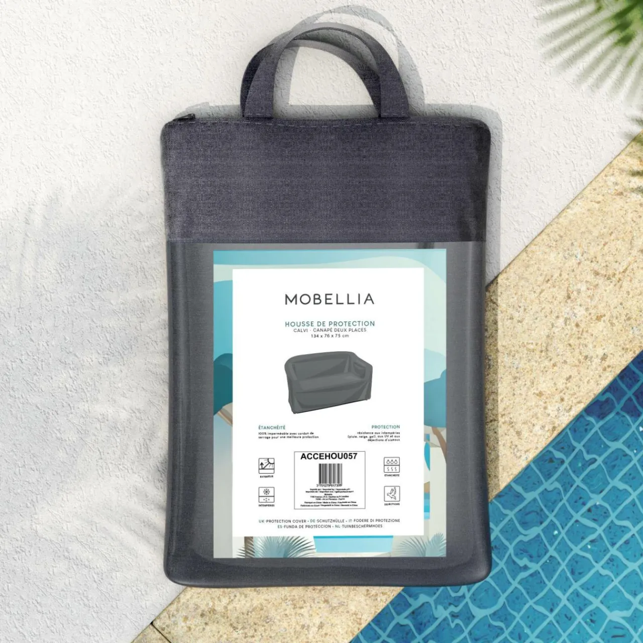 Housse De Protection|Accessoires Et Coussins|MOBELLIA Housse de protection imperméable pour Canapé 2 places (134 x 76 cm) Calvi Gris Anthracite