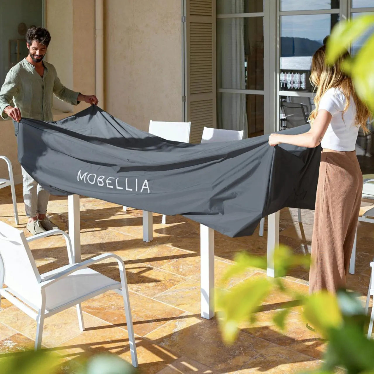 Accessoires Et Coussins|Housse De Protection|MOBELLIA Housse de protection Imperméable XL pour Table rectangulaire (308 x 190 cm) Gris