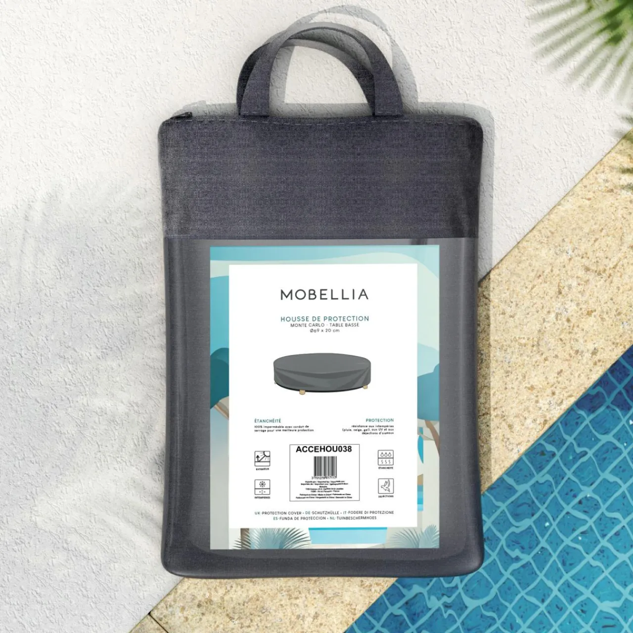 Housse De Protection|Accessoires Et Coussins|MOBELLIA Housse de protection imperméable pour Table basse ronde (D69 cm) Monte Carlo Gris Anthracite