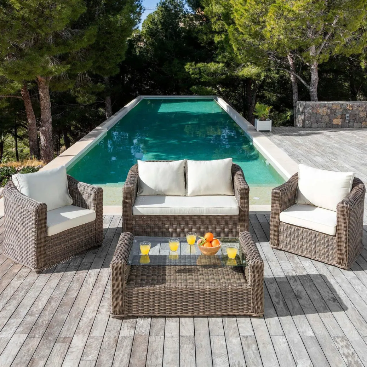 Accessoires Et Coussins|MOBELLIA Housses de coussin de remplacement pour salon de jardin Calvi 4 places - Beige