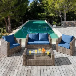 Accessoires Et Coussins|MOBELLIA Housses de coussin de remplacement pour salon de jardin Calvi 4 places - Bleu