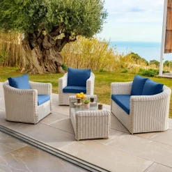 Accessoires Et Coussins|MOBELLIA Housses de coussin de remplacement pour salon de jardin Calvi 4 places - Bleu