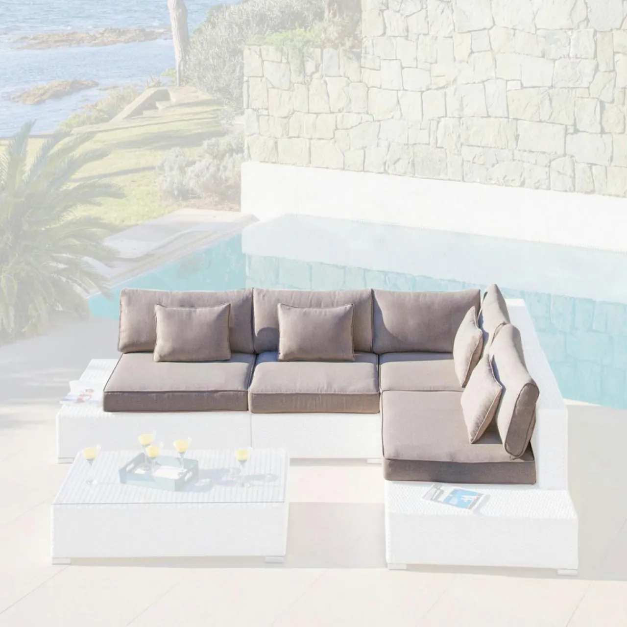 Accessoires Et Coussins|MOBELLIA Housses de coussin de remplacement pour salon de jardin 5 places Palma Taupe