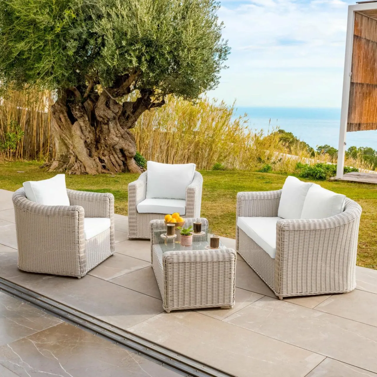 Accessoires Et Coussins|MOBELLIA Housses de coussin de remplacement pour salon de jardin Calvi 5 places - Blanc