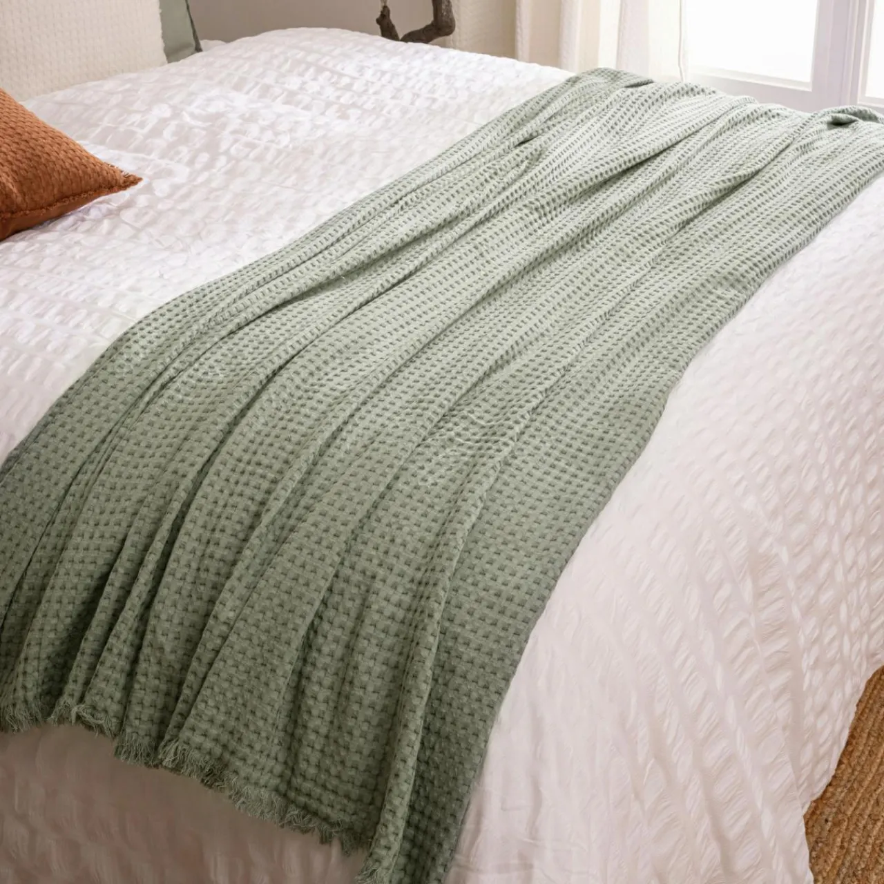 Couvre-Lit Et Édredon|ATMOSPHERA Jeté de lit coton (130 x 180 cm) Widdy céladon Vert