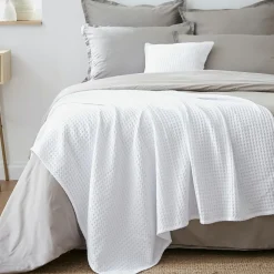Plaid Et Jeté|Couvre-Lit Et Édredon|EMINZA Jeté de lit coton nid d'abeille (130 x 160 cm) Maya Blanc