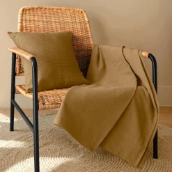 Plaid Et Jeté|Couvre-Lit Et Édredon|EMINZA Jeté de lit coton tissé (130 x 160 cm) Léa Camel