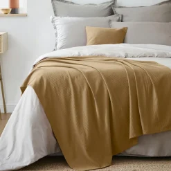 Plaid Et Jeté|Couvre-Lit Et Édredon|EMINZA Jeté de lit coton tissé (130 x 160 cm) Léa Camel