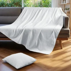 Plaid Et Jeté|Couvre-Lit Et Édredon|EMINZA Jeté de lit coton tissé (130 x 160 cm) Léa Blanc