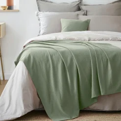 Plaid Et Jeté|Couvre-Lit Et Édredon|EMINZA Jeté de lit coton tissé (130 x 160 cm) Léa Vert romarin