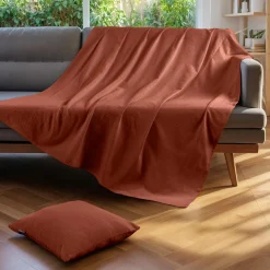 Plaid Et Jeté|Couvre-Lit Et Édredon|EMINZA Jeté de lit coton tissé (130 x 160 cm) Léa Terracotta