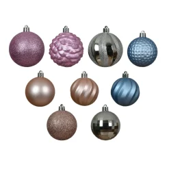 Boule De Noël|KAEMINGK Kit de décoration de sapin de Noël Agéna , argent et rose Bleu glacé