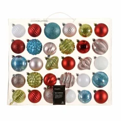 Boule De Noël|KAEMINGK Kit de décoration de sapin de Noël Agéna Blanc, Bleu pétillant, Pistache, Rouge et Rose poudré