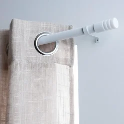 Tringle Voilage Et Support|LUANCE Kit de tringle extensible (85 à 135 cm) Cylindre strié Blanc