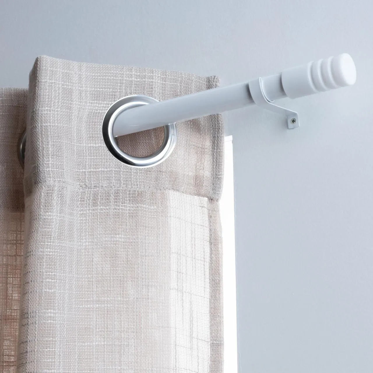 Tringle Voilage Et Support|LUANCE Kit de tringle extensible (85 à 135 cm) Cylindre strié Blanc
