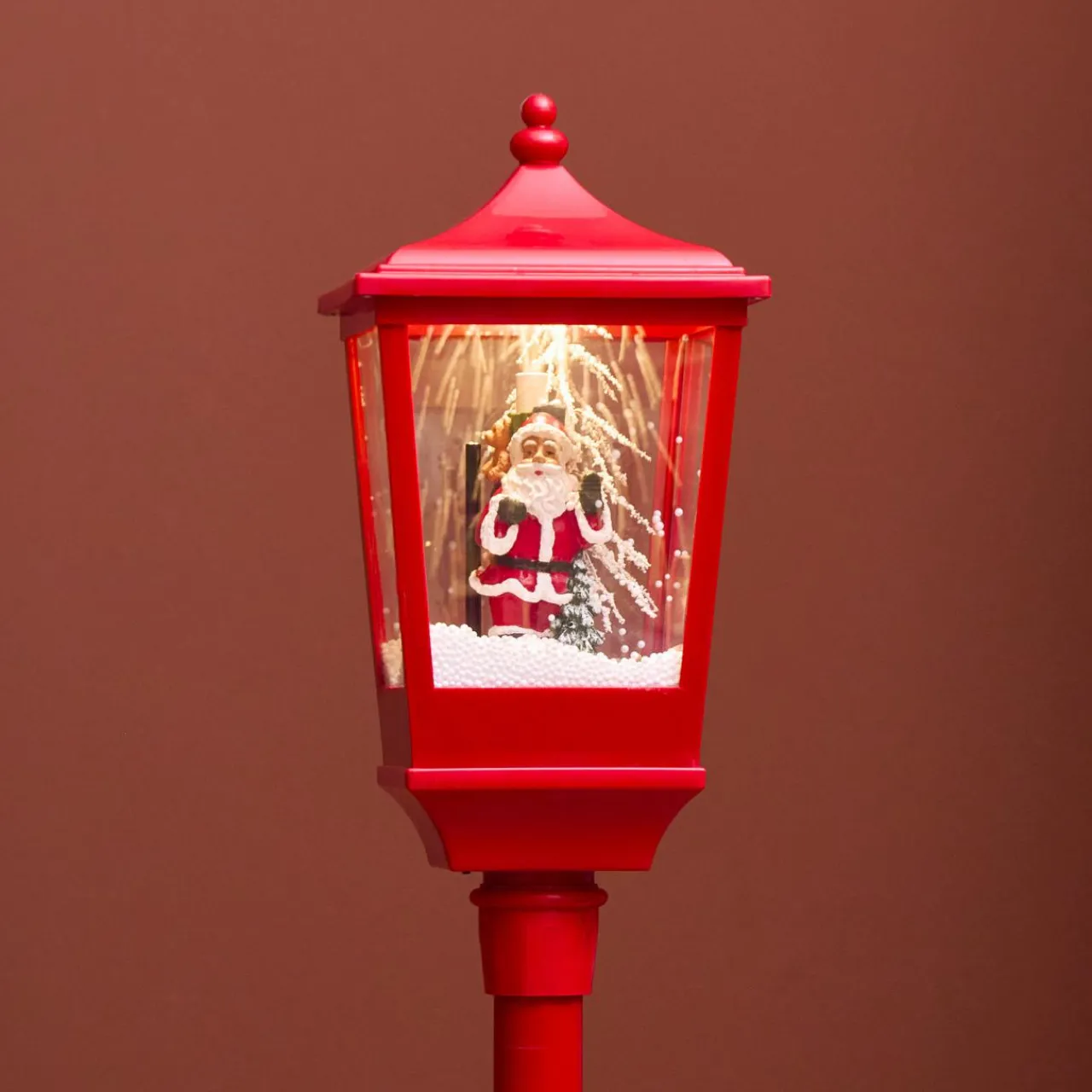 Personnage, Objet Grand Format|Déco Et Objet De Noël|KAEMINGK Lampadaire de Noël illuminé, musical et animé 10 LED (H135 cm) Neige tombante Rouge