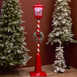 Personnage, Objet Grand Format|Déco Et Objet De Noël|KAEMINGK Lampadaire de Noël illuminé et animé 33 LED (H180 cm) Neige tombante Rouge