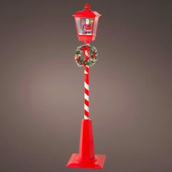 Personnage, Objet Grand Format|Déco Et Objet De Noël|KAEMINGK Lampadaire de Noël illuminé et animé 33 LED (H180 cm) Neige tombante Rouge