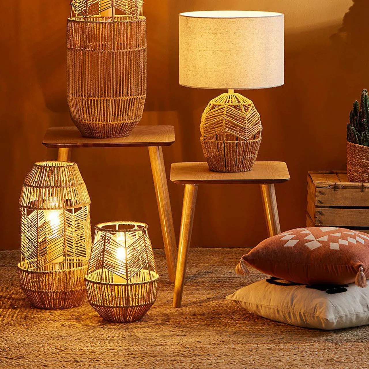 Lampe À Poser|OSTARIA Lampe à poser corde tressée (H26 cm) Ajay Naturel