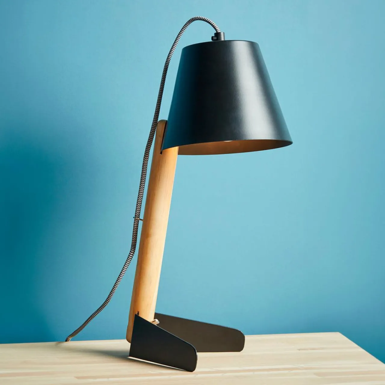 Lampe À Poser|OSTARIA Lampe à poser métal (H25 cm) Gia et bois clair Noir