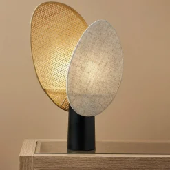 Lampe À Poser|OSTARIA Lampe à poser rotin et lin (H40 cm) Almeria Beige