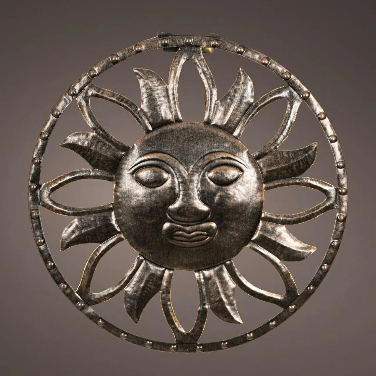 Luminaire Jardin|Eclairage Extérieur|KAEMINGK Lampe murale solaire en métal (D37 cm) Dieu soleil pâtiné et blanc chaud Or