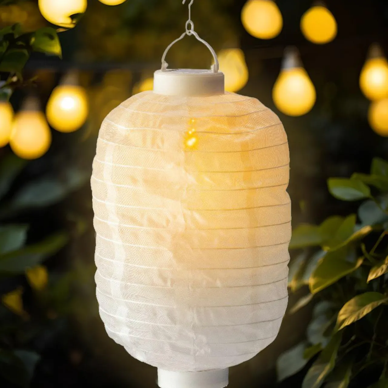 Luminaire Jardin|Eclairage Extérieur|#N/A Lanterne chinoise solaire LED (D20 cm) Cylindre effet flamme chaud Blanc