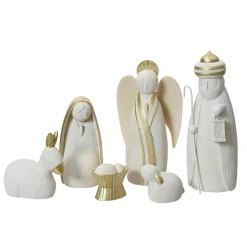 Personnages De Crèche|KAEMINGK Les 6 santons (Hauteur 22,5 cm) Nuit Sainte Blanc et Or