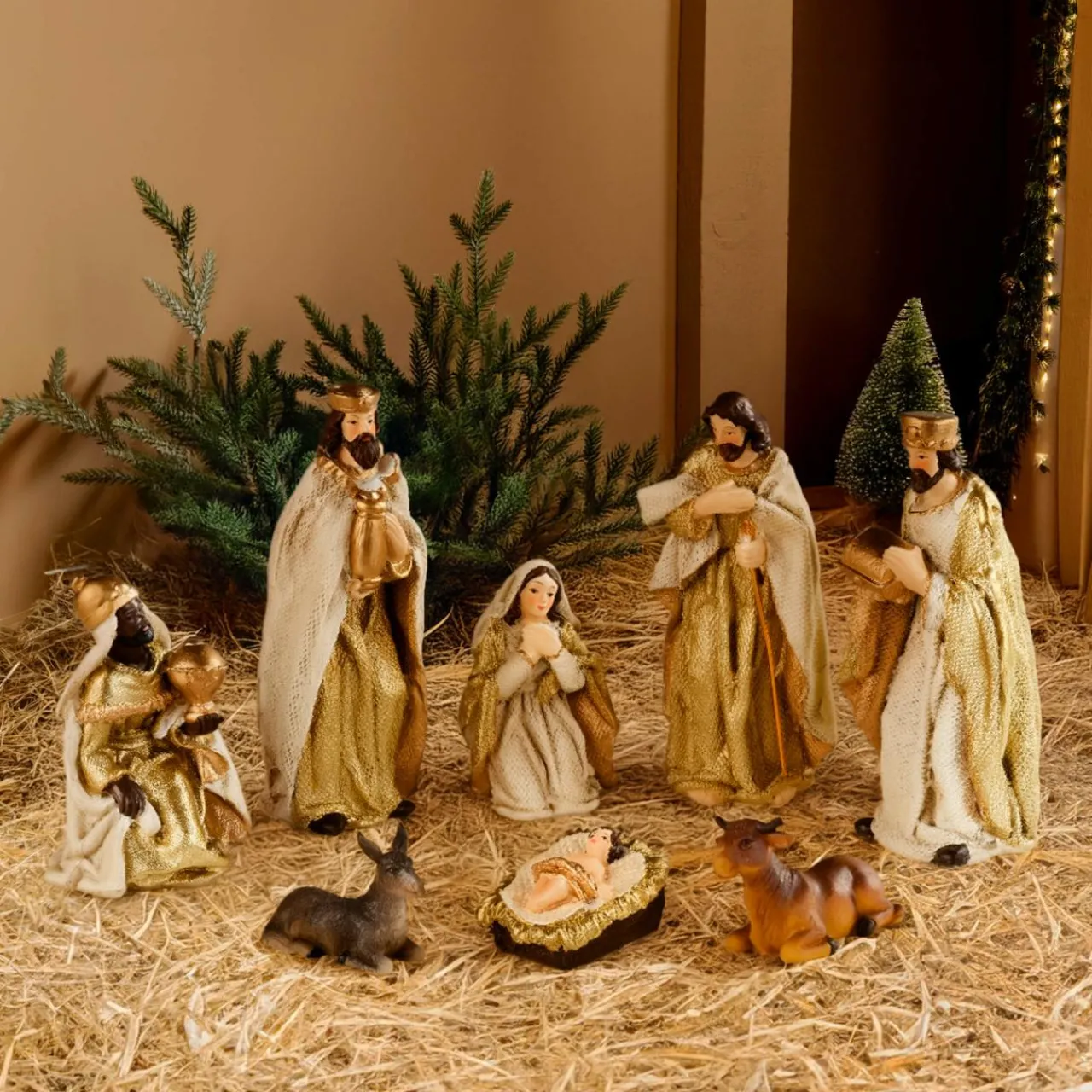 Personnages De Crèche|KAEMINGK Les 8 santons (Hauteur 15 cm) de Mario Or