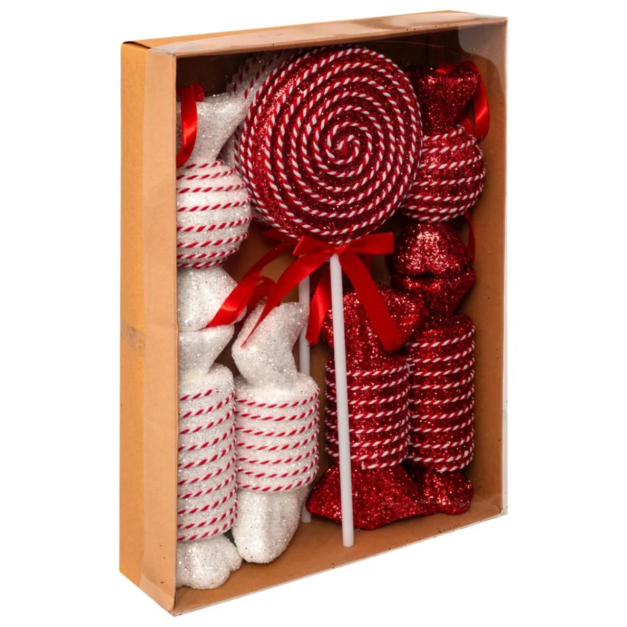 Déco Et Objet De Noël|Décoration De Sapin|JJA Lot de 8 bonbons Géants (H38 cm) Sucreries festives et Blanc Rouge