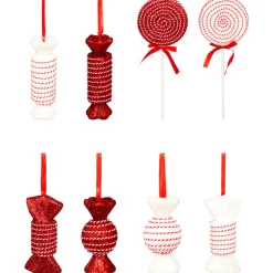 Déco Et Objet De Noël|Décoration De Sapin|JJA Lot de 8 bonbons Géants (H38 cm) Sucreries festives et Blanc Rouge