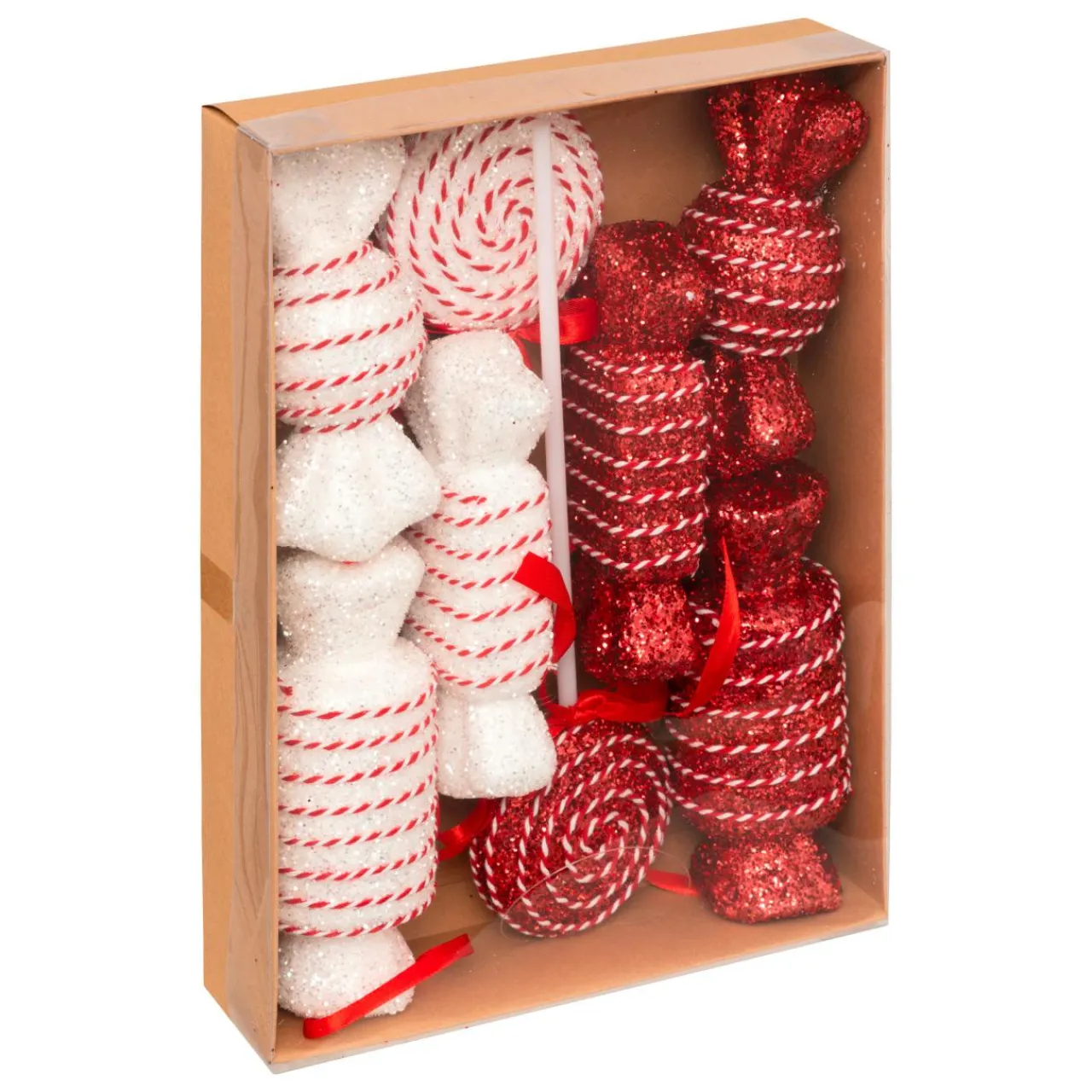 Déco Et Objet De Noël|Décoration De Sapin|JJA Lot de 8 bonbons Géants (H21 cm) Sucreries festives et Blanc Rouge